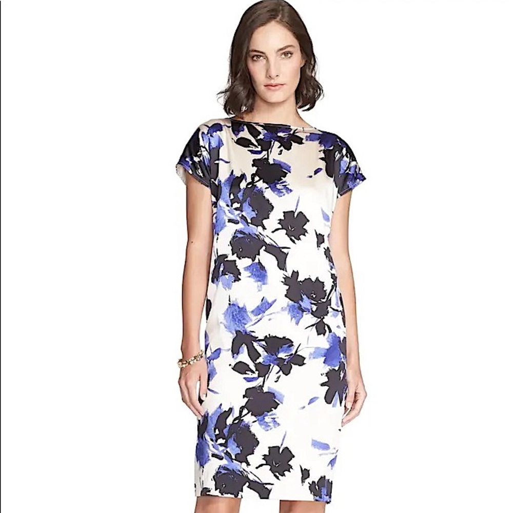 🏷️ FIRM | ST. JOHN BLACK LABEL | Desert Floral Silk Shift Dress | Size 4
